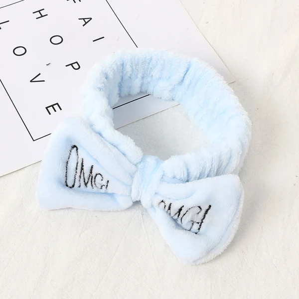 OMG Light blue Женская Мягкая повязка для волос с бантиком, с буквенными буквами, оголовье для лица, милые головные уборы для девочек, повязки для волос, коралловые флисовые аксессуары для волос - Цвет: OMG Light blue