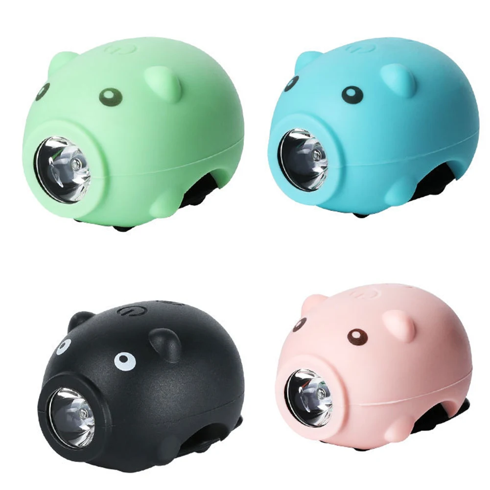 

USB Rechargeable Bicycle Bell Flashlight Cute Cartoon Piggy-Shaped Bike Horn Light Headlight Cycling Accessories