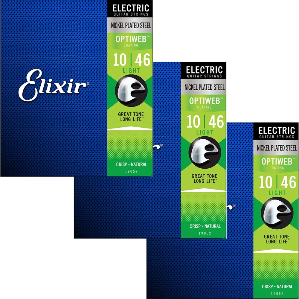 3 Sets Elixir Nickel Plated Steel Electric Guitar Strings OPTIWEB Polyweb Nanoweb Coating ANTI-RUST Plain Steels