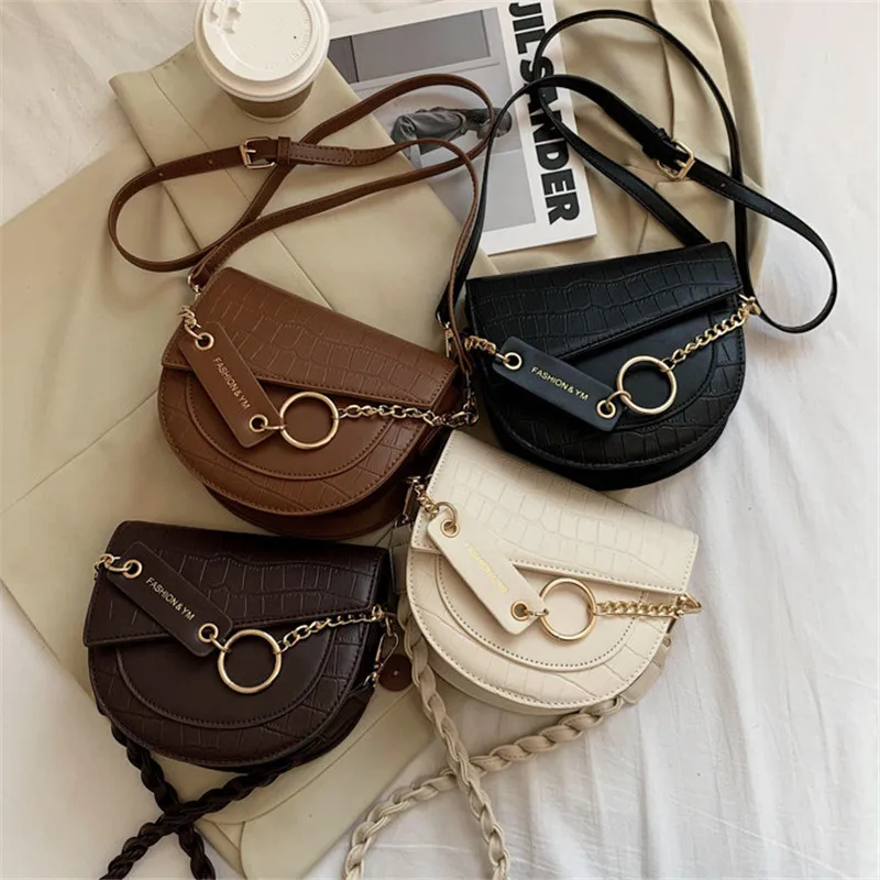 

Crossbody Bags For Women 2021 Luxury Brand Crocodile Semicircle Saddle Bags Leather Handbags Bags Designer Ladies Shoulder Bags