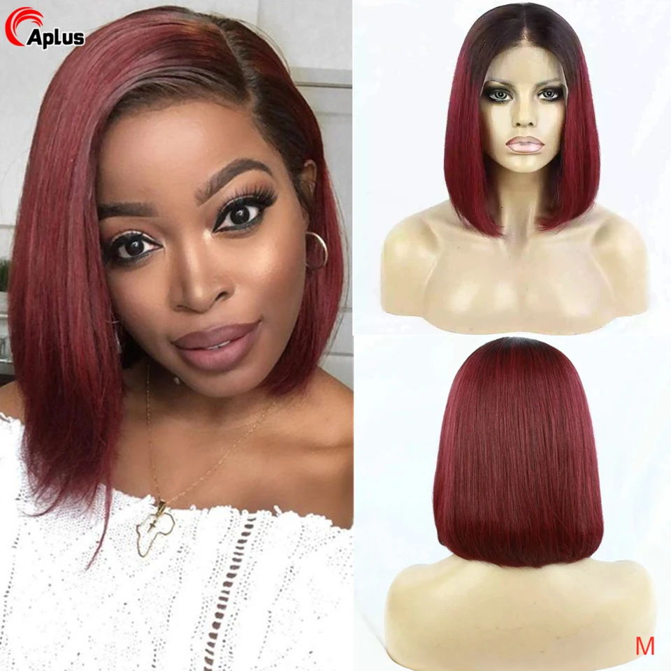 Honey Blonde 4x4 Closure Wig Ombre Straight Bob Lace Closure Wig T1B/27 30 99J Red Brazilian Remy Human Hair Wig Preplucked 150