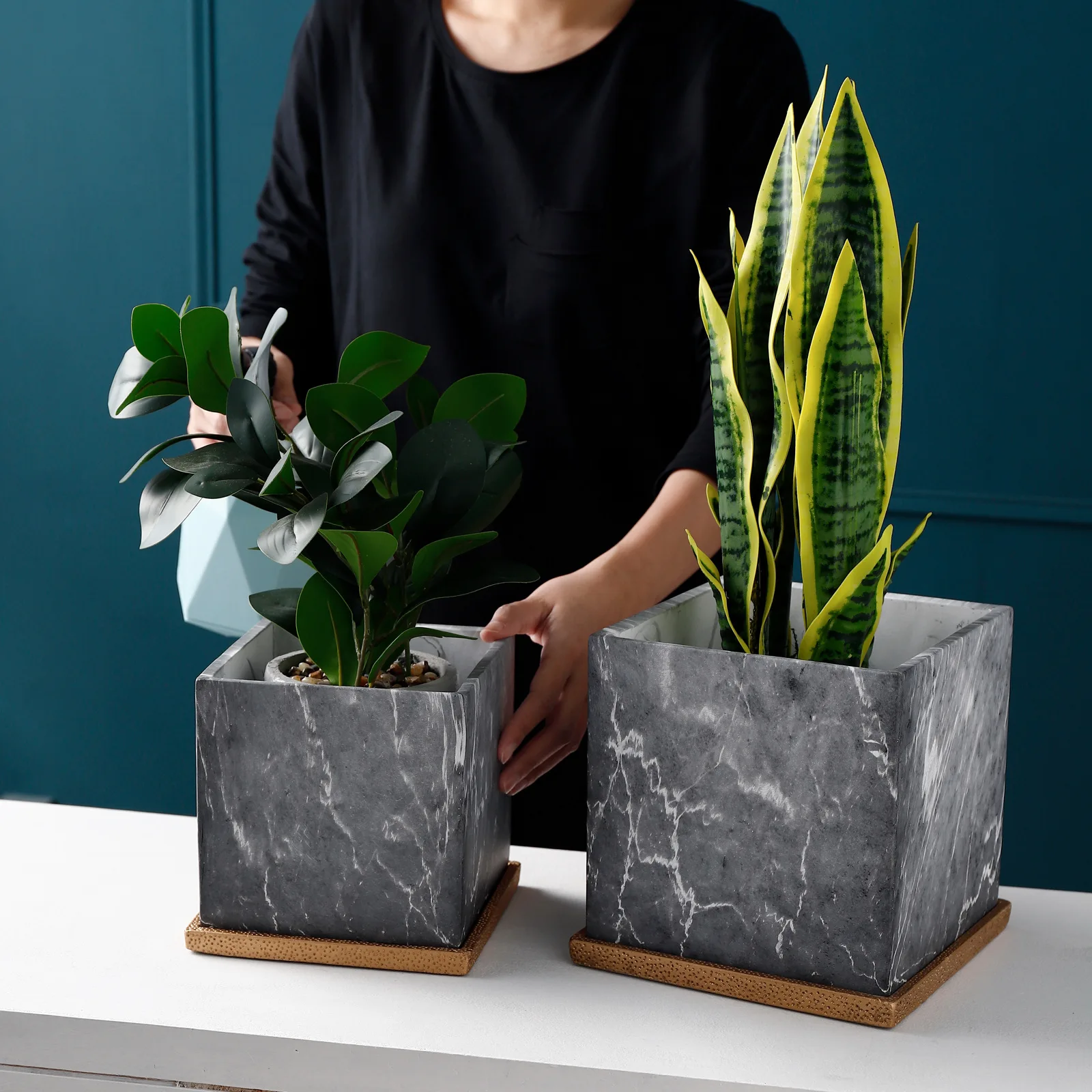 Скандинавский цементный цветочный горшок с имитацией мрамора
