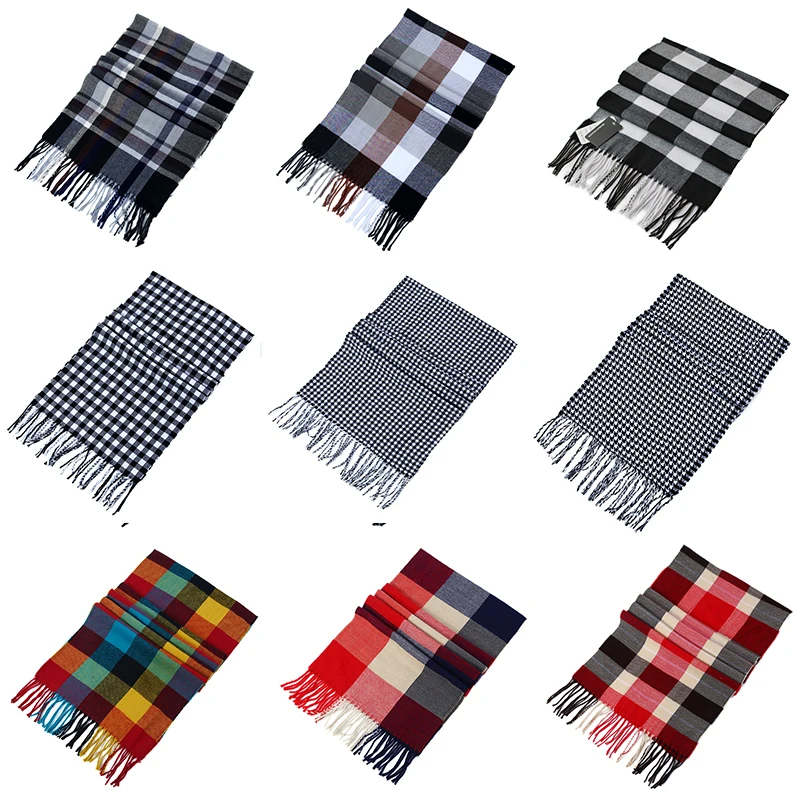 Новый Зимний Кашемировый Шарф Классический Клетчатый Мужской элегантный серый