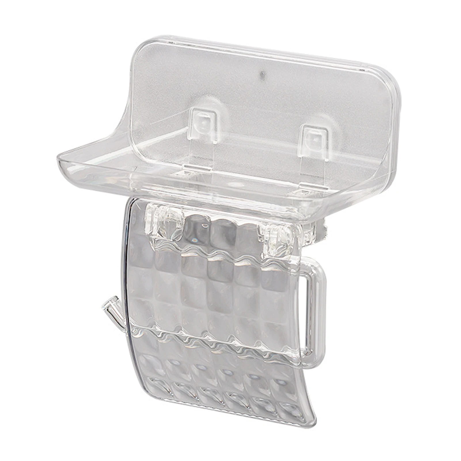 

Kitchen Durable Modern Toilet Roll Holder Bathroom Stand Hotel With Phone Shelf Self Adhesive Storage Transparent Wall Mount