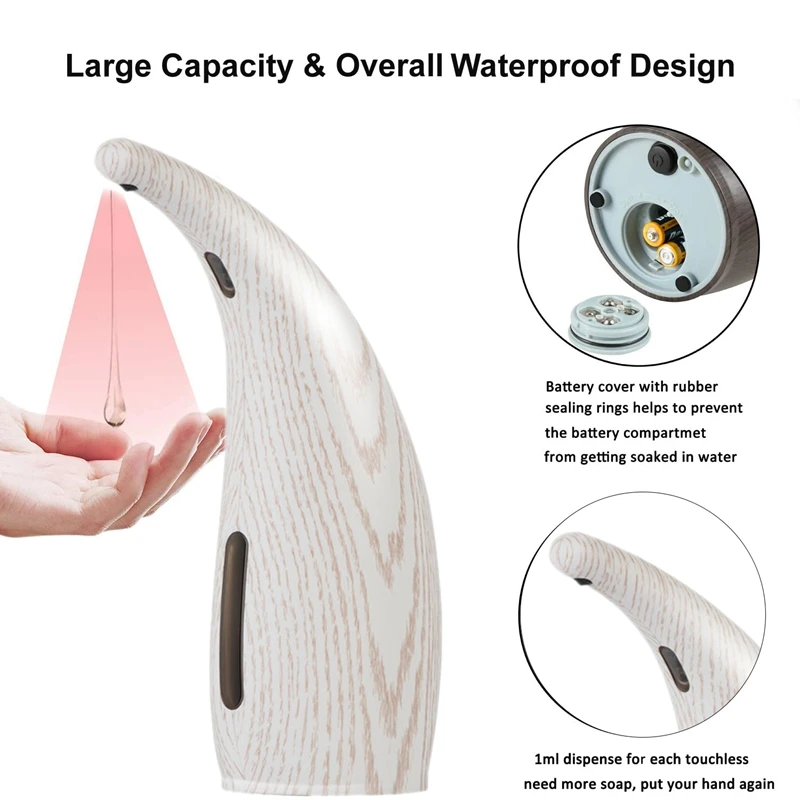 

Automatic Electric Soap and Liquid Hand Dispenser 300ML Home IPX67 Waterproof AutoPressless Infrared Motion Sensor,White