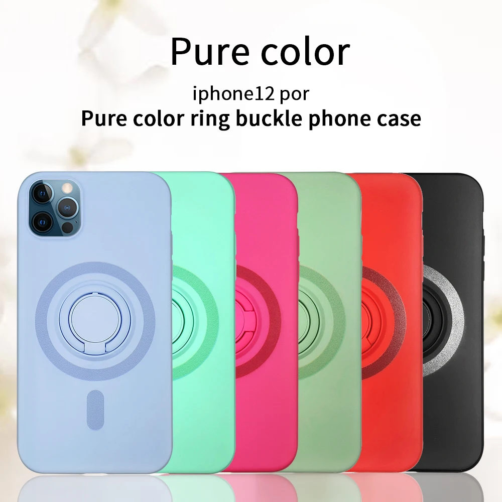 

Phone Case For iPhone 12 Mini Pro Max Silicone With Ring Holder Magnetic Back Cover Support Wireless Charging