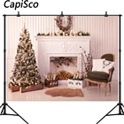 Фон для фотосъемки с рождественской елкой каминная свеча белая деревянная стена детская фотостудия реквизит