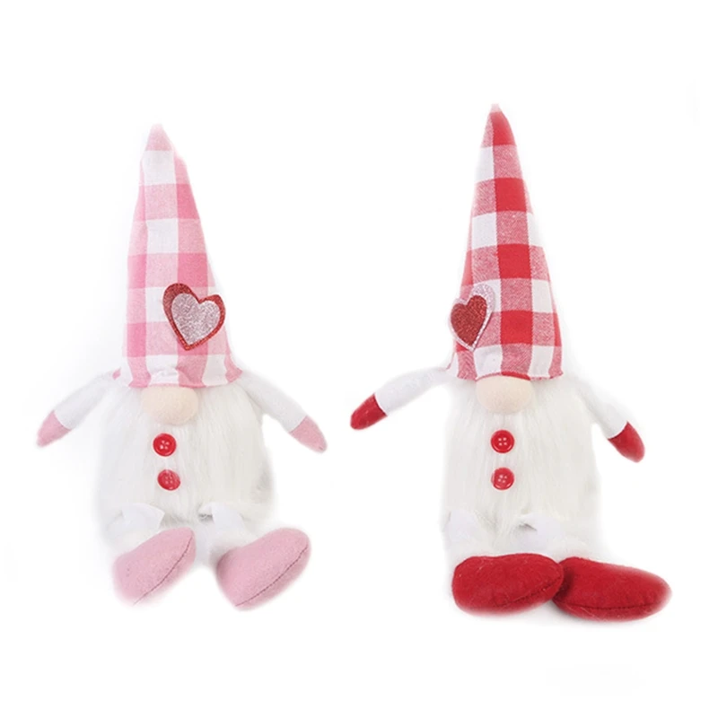 

Valentine Gnome Light Up Faceless Doll Plaid Heart Tomte Elf Dwarf Nisse Scandinavian Santa Ornaments Decor