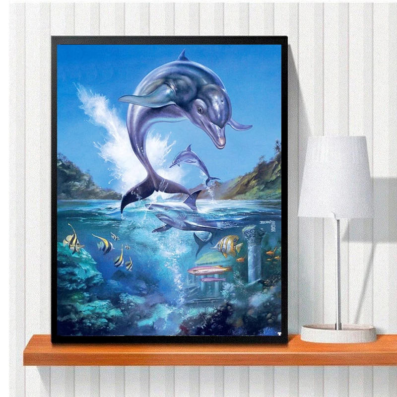 

DIY Full Drill Diamond Painting Dolphin 5D Diamond Embroidery Animal Mosaic Rhinestone Cross Stitch Home Decoration Gift