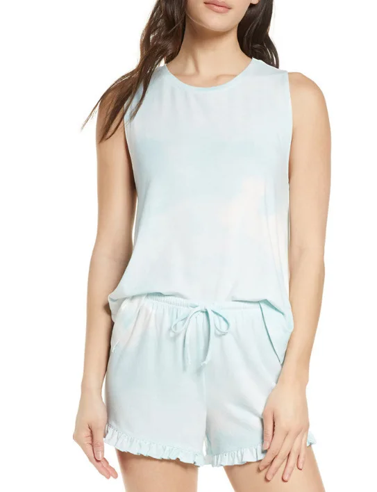 

Fashion tie-dye pajamas women's summer 2021 new comfortable and casual sleeveless round neck ladies home suit two-piece