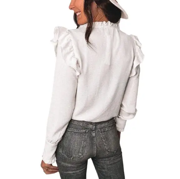 

Female Shirts Work Wear Office Blouse Women Solid Color V-neck Long Sleeve Blouse Tops for Spring Fall White/Black Shirt Female