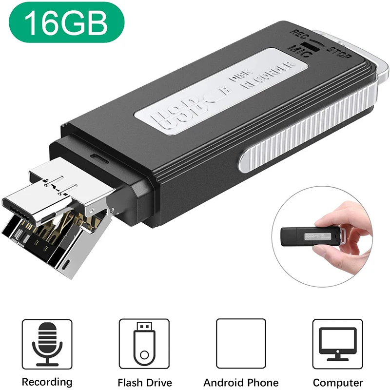 

16GB USB Voice Recorder, Mini Sound o Recorder for Lecture Meeting Pocket Voice Recorder for Interview