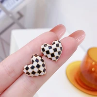 ydl romantic heart design earrings black and white simple elegant ear stud for women charm exquisite luxury accessories gift