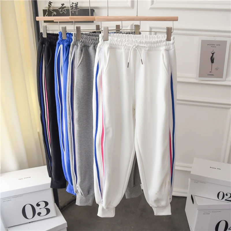 

Fall Women Side Stripe Casual Sweatpant Workout 2021 Large Size Drawstring Loose Cotton Jogging Harem Pants Cinch Bottom
