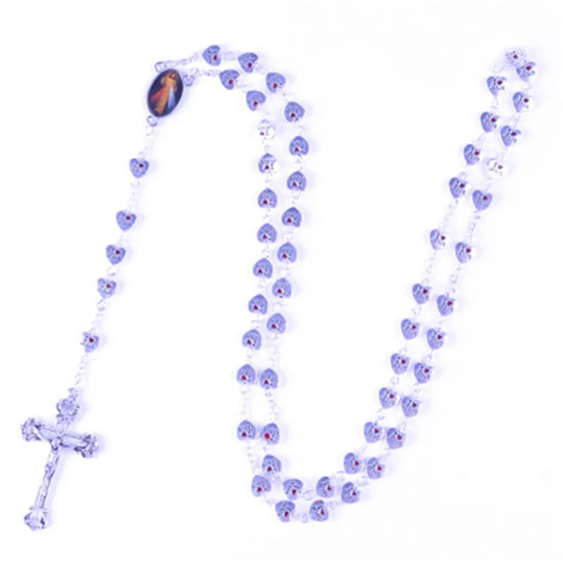 

1PC Heart Alloy Bead Rosary Necklace I Love Jesus Classic Catholic Prayer
