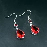 gemstonefactory big promotion single 925 silver teardrop red garnet dangle drop earrings jewelry for women mom 20213739
