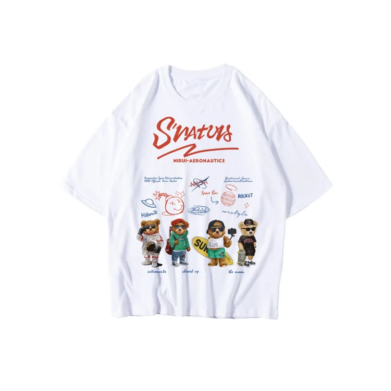 

ZAZOMDE Spring and Summer New Style Slim Cartoon Astronaut Bear Pattern Printing Daily Short Sleeve Round Neck T-shirt For Man