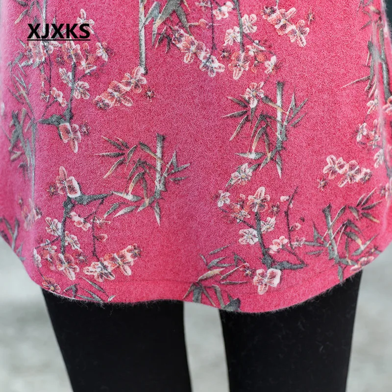 XJXKS Exquisite printed women long sweater pullover 2019 autumn winter new loose plus size mink cashmere knitted dress | Женская одежда