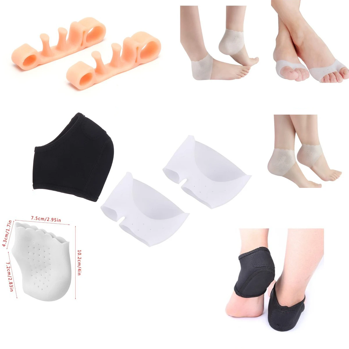 

2 Pieces Of Silicone Foot Skin Care Protector Foot Care Socks Moisturizing Gel Heel Thin Garter Hole Crack Foot Care Tool