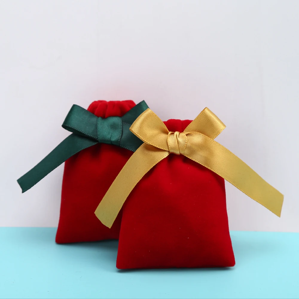 

50 Red Velvet Jewelry Packaging Bags Flannel Pouches Personalized Custom Chic Wedding Candy Favor Bags
