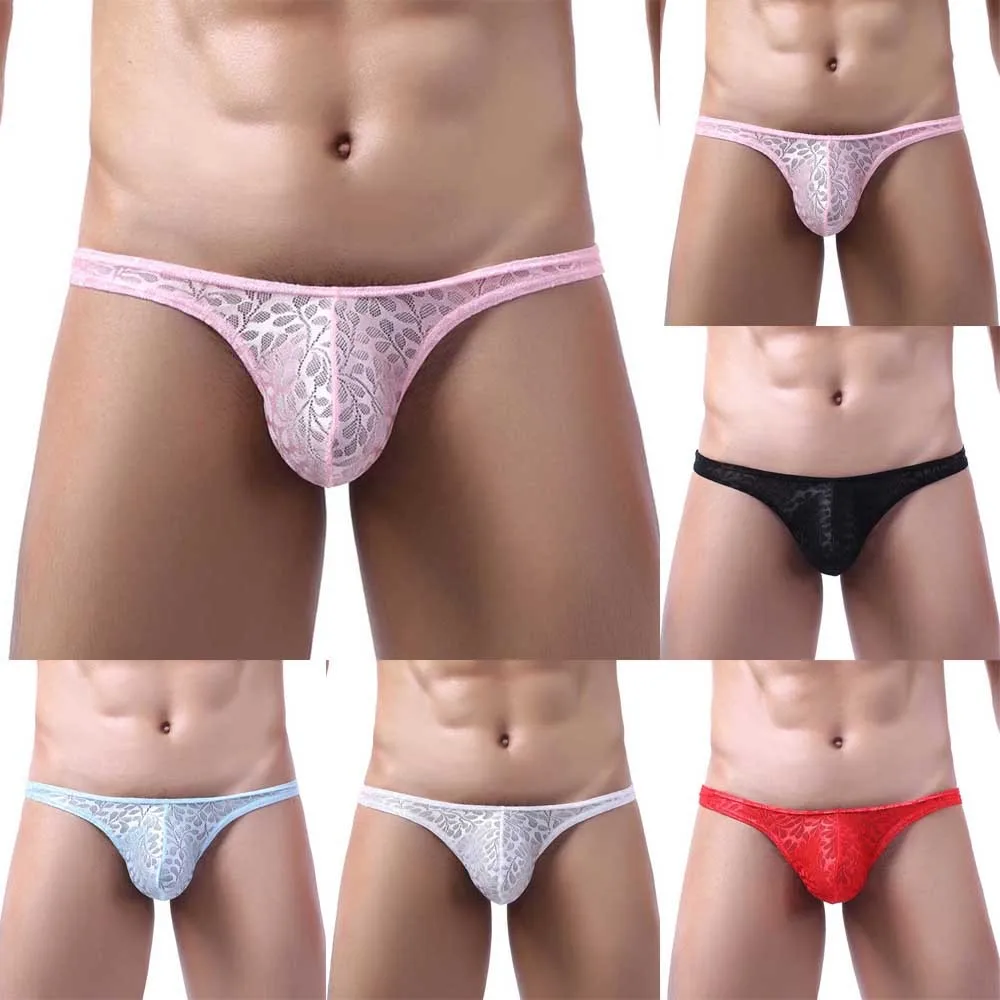 

Men's Sexy Briefs Color Matching Lace Comfortable Underwear Open Buttock Breathable Thong Panties Erotic U Pouch Panties String