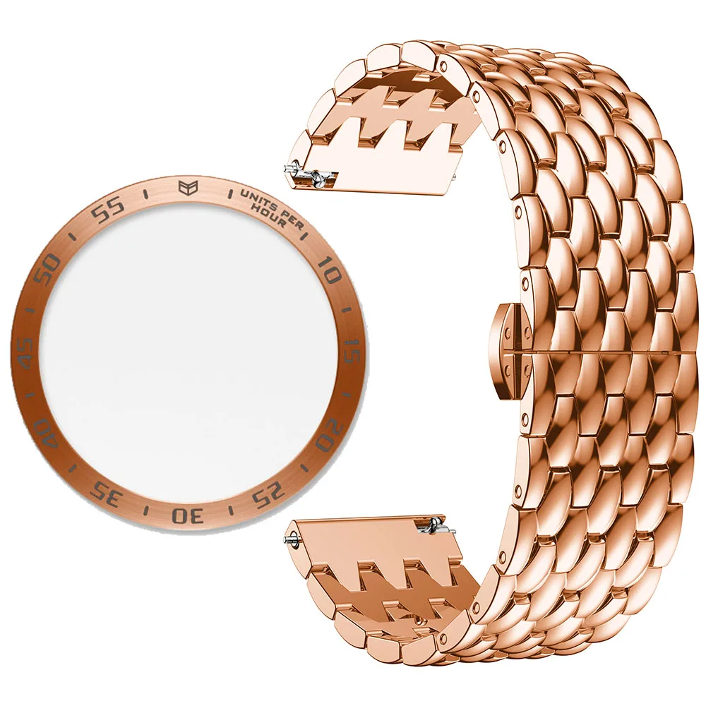 Rose gold Для samsung gear S3 Frontier браслет из нержавеющей стали ремешок матч ободок кольцо чехол Крышка чешуя дракона браслет из металлического сплава ремешок для часов - Цвет ремешка: Rose gold
