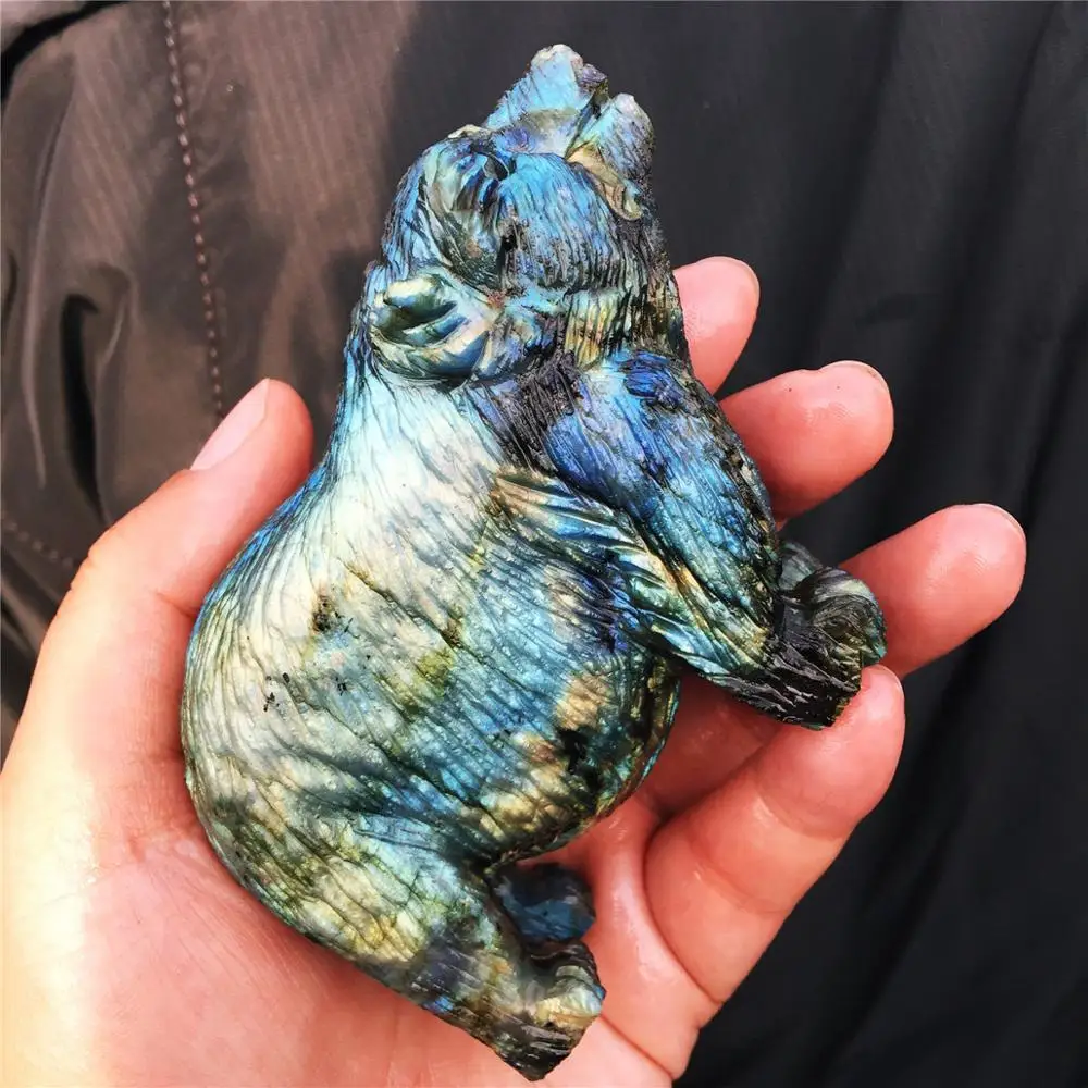 1pcs AAAA Natural labrador stone hand carved animal polar bear crystal statue decorated Christmas gift Eve | Дом и сад