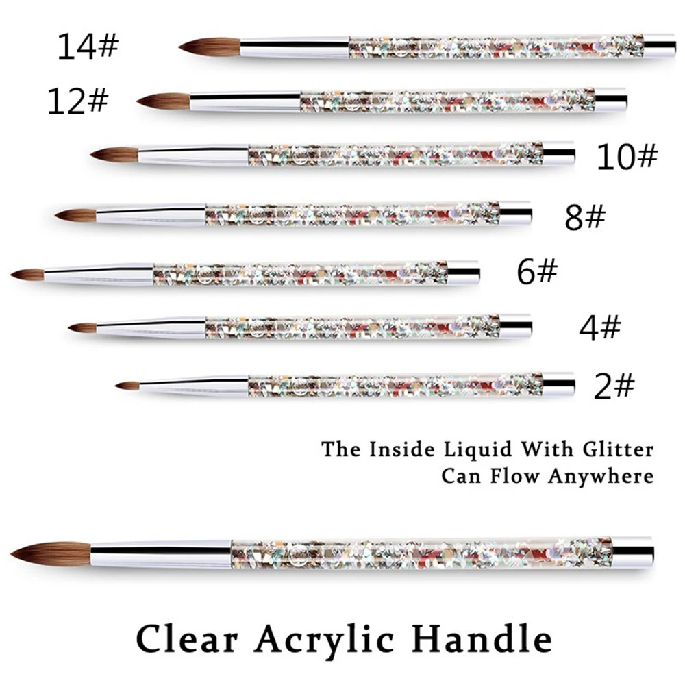 Новая кисть с блестящей ручкой для дизайна ногтей акриловой пудры 100% нейлоновая
