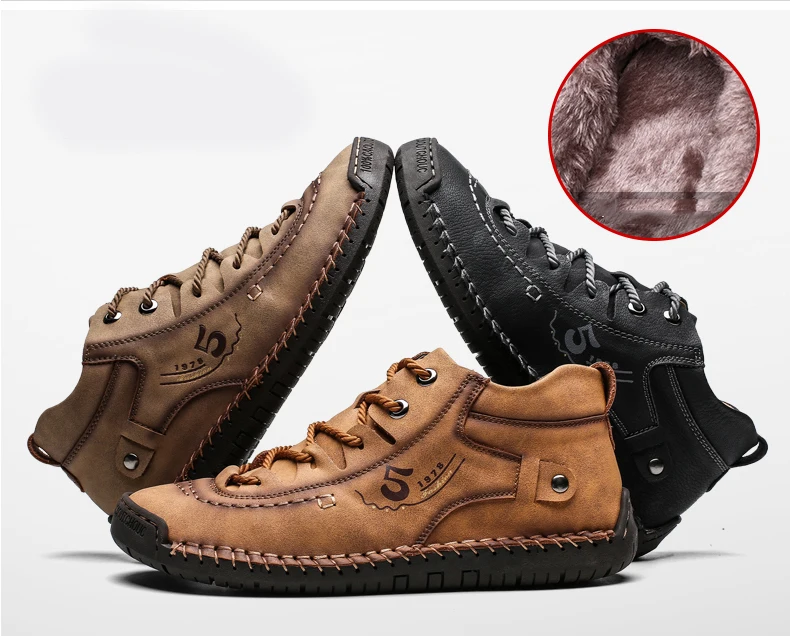 Брендовые мужские зимние ботинки зимние плюшевые теплые мужские мотоциклетные ботинки мужские Нескользящие ботильоны на шнуровке Водонепроницаемая Осенняя мужская Рабочая обувь