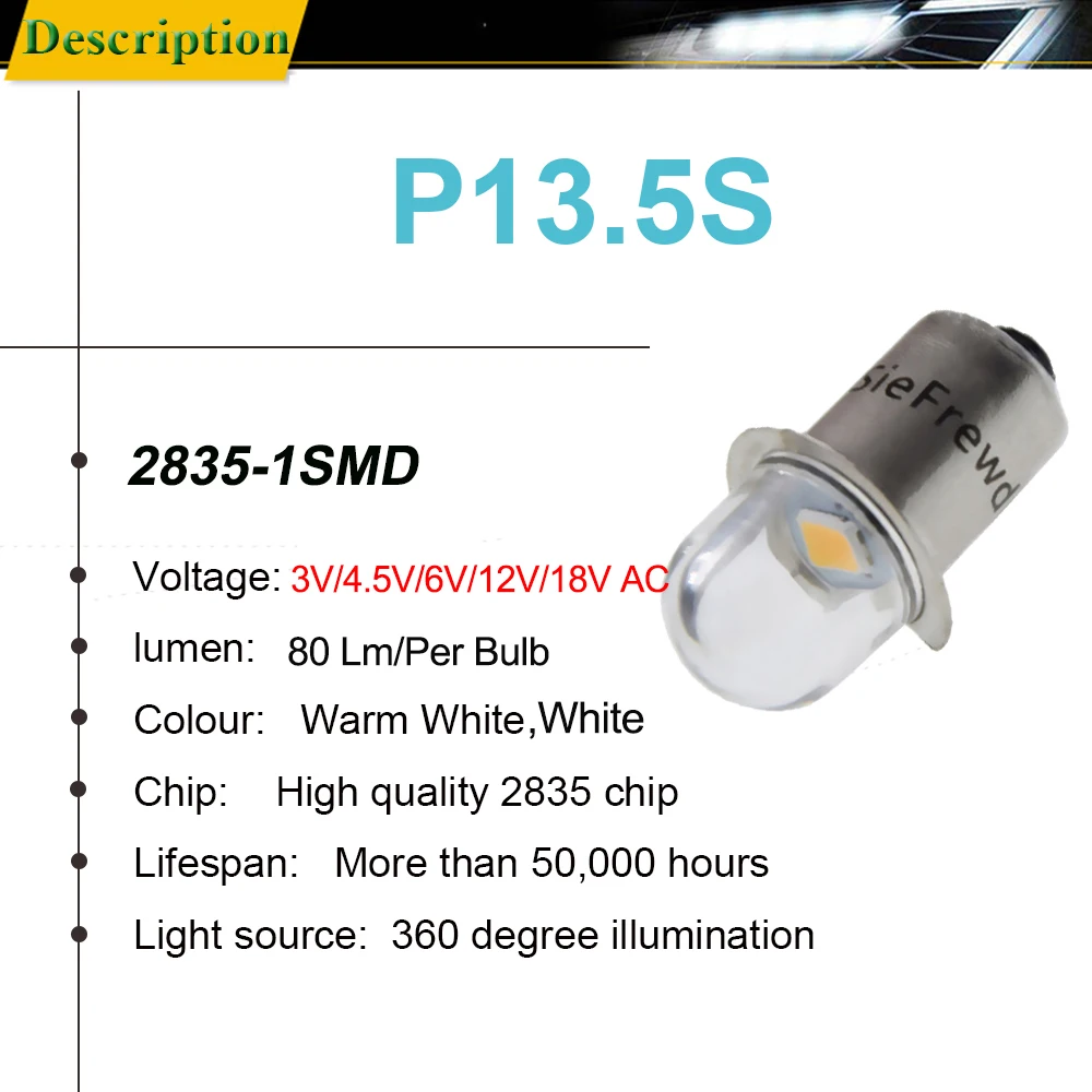 Светодиодная лампа P13.5S PR2 PR3 сменная 2835 1 SMD 3 в 4 5 В переменного тока 6 12 18 теплый