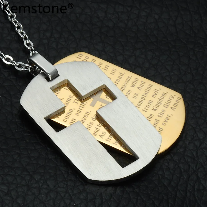 Мужской кулон Kemstone ожерелье из нержавеющей стали золотого цвета с крестом и