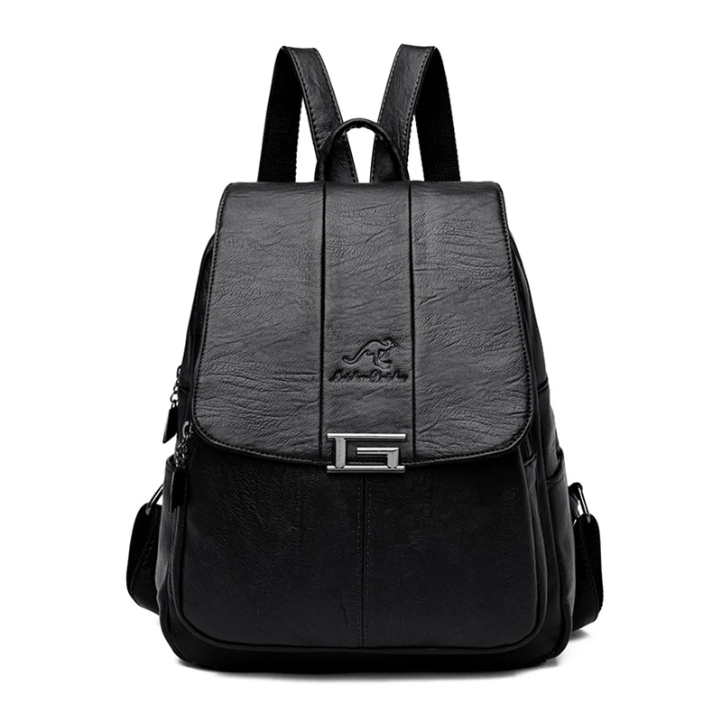High Quality Leather Backpack Woman New Arrival Fashion Female Backpack String Bags Large Capacity School Bag Mochila Feminina - Цвет: Black G