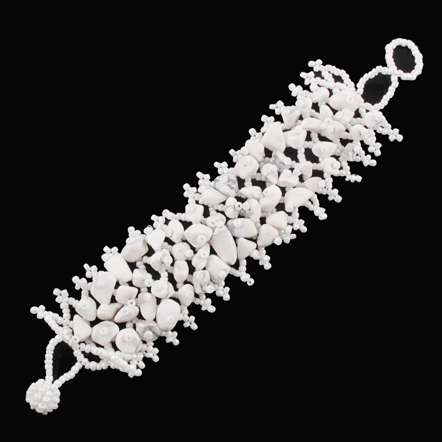 

WOJIAER Natural White Turquoise Stone Weave Bracelets Chips 4~8mm Beads Stretch Adjustable Bracelet 7~7.5Inches Jewelry PK3030