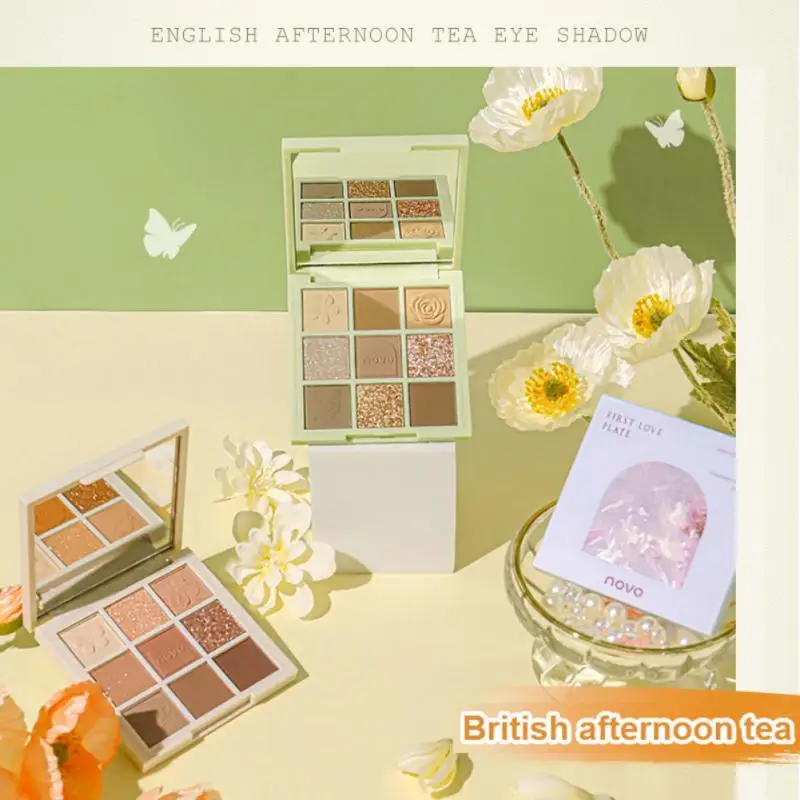 

Палетка теней для век, 9 цветов, матовая жемчужная блестящая пудра, натуральные оттенки, стойкие водостойкие тени для век, Косметика для маки...