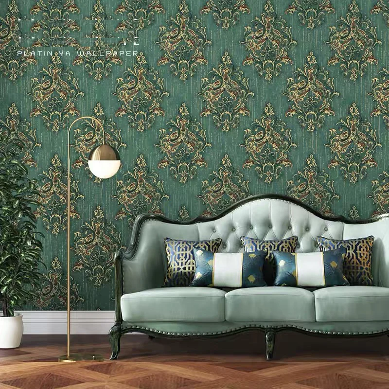 Новинка 2020 Роскошные качественные золотые тисненые Дамасские обои рулон