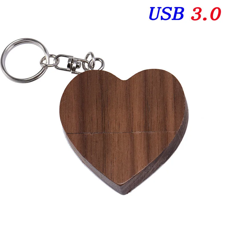 POWERONE USB 3,0 Пользовательский логотип деревянное сердце с коробкой карта памяти, Флеш накопитель 4 ГБ 8 ГБ 16 ГБ 32 ГБ 64 ГБ фотография свадебный подарок - Цвет: Walnut wood
