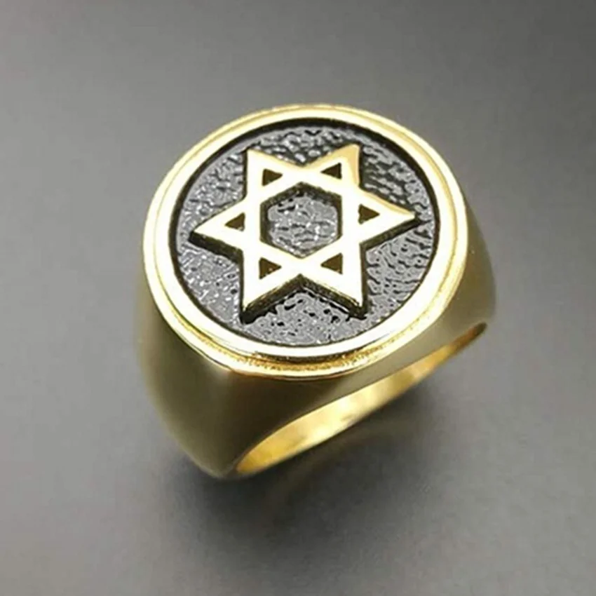 

Popular fashion luxury vintage six-pointed star amulet ring men's gothic hip hop rock locomotive accessories gift wholesale