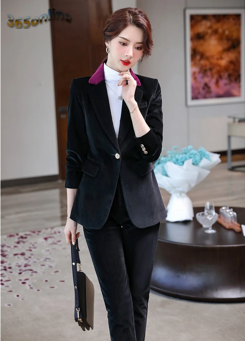 Формальная форма дизайнерские брючные костюмы высокое качество ткань бархат