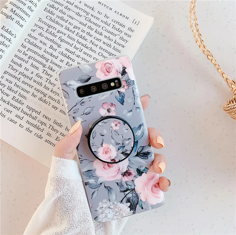 FLYKYLIN подставка для держателя для Samsung Galaxy S8 S9 S10 Plus S10e задняя крышка на розовый мраморный лист Мягкий ТПУ силиконовый чехол для телефона