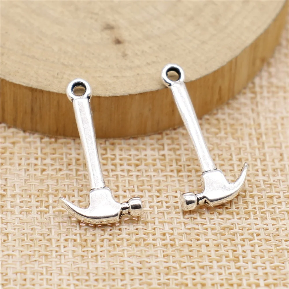 

Charms for Jewelry Making Findings Handmade DIY Craft 40pcs Antique Silver Color 25x12mm Hammer Charms Pendant