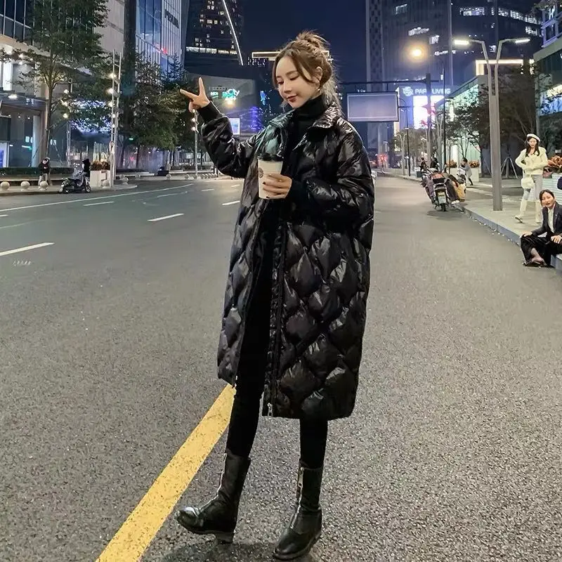 

Down cotton padded women's middle and long standing collar 2020 winter new Korean loose over the knee cotton jacket trend