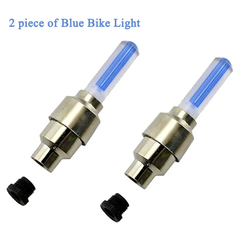 Blue bike light 2 шт., велосипедный шинный газ, светильник с насадкой, светящиеся палочки, сердечник клапана, велосипедный светильник, шина, колесо, спица, светодиодный велосипедный фонарь, аксессуары для фонарей - Цвет: Blue bike light