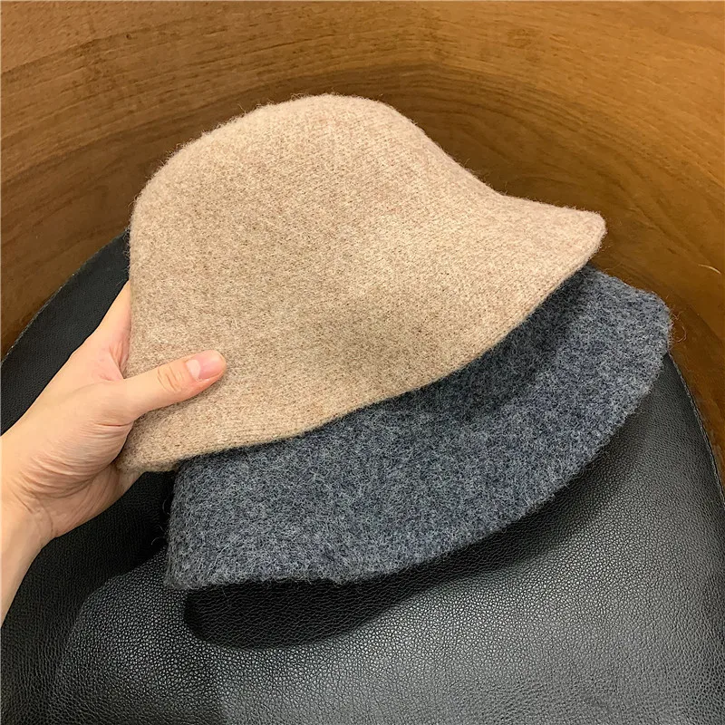 Autumn Winter Women Wool Bucket Hat 6 Colors Solid Dome Top Floppy Fishing Hats England All Match Caps Street Harajuku 56-58cm | Аксессуары