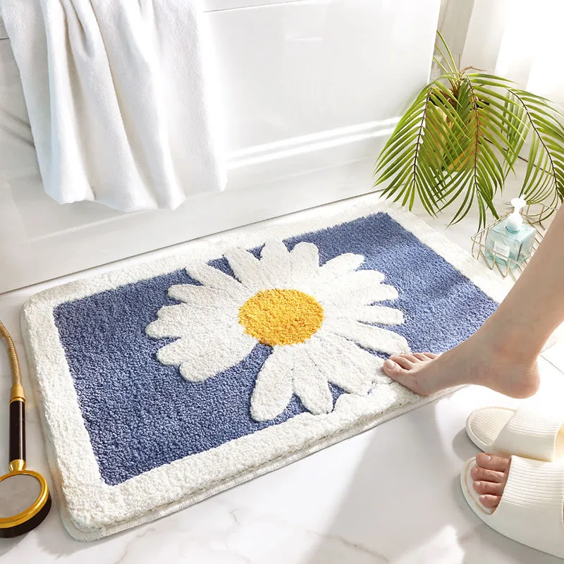 small daisy flower home thicken flocked bathroom door mat absorbent non slip bedroom floor rug free global shipping