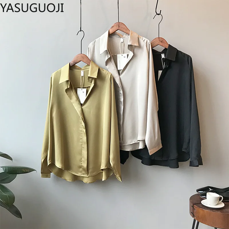 Весна 2020 новый стиль Элегантная Шелковая Рубашка YASUGUOJI женские топы с длинным