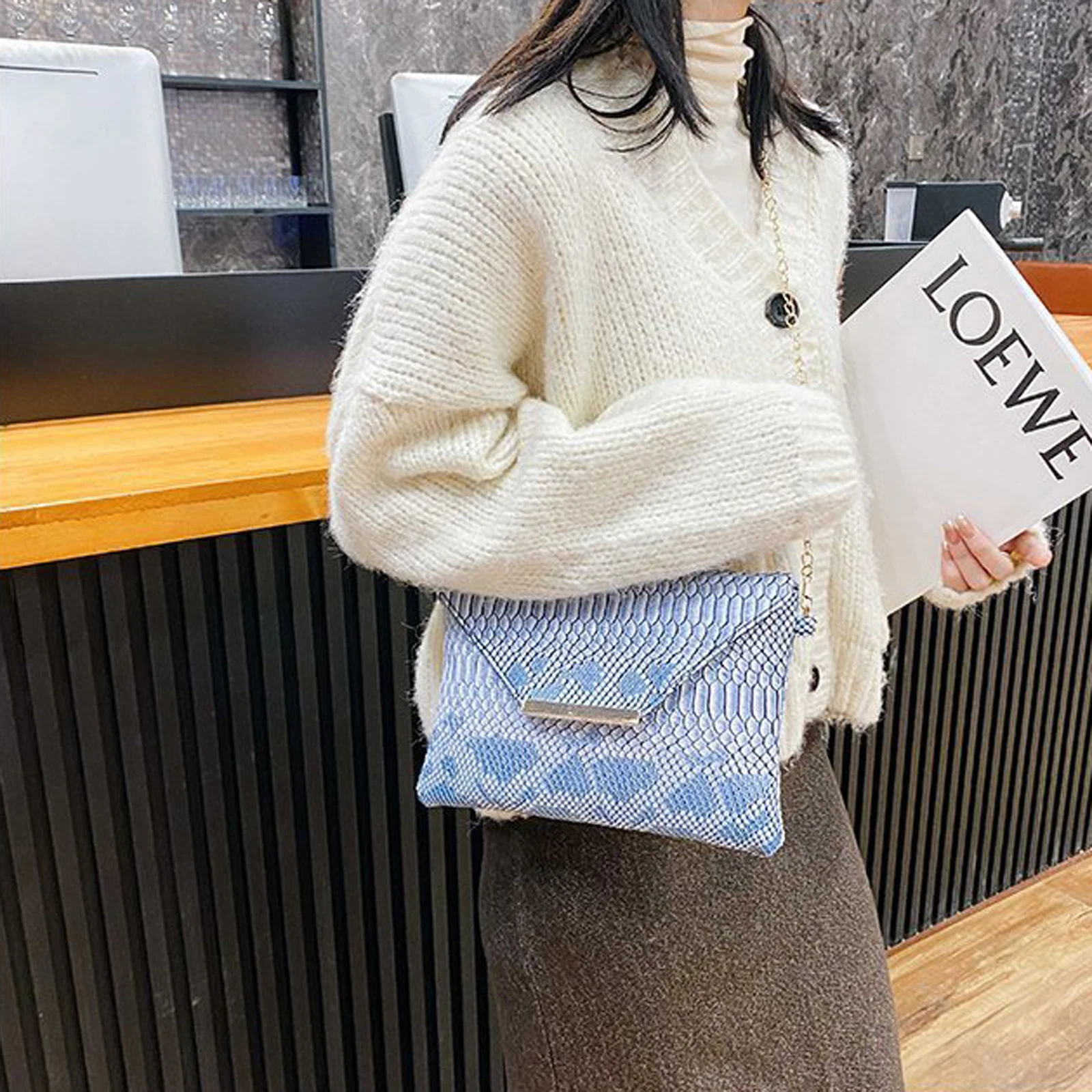 

Dames Slangenhuid Patroon Schouderriem Toevallige Handtas