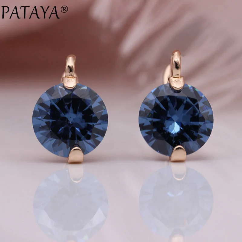 Gradient Blue 11,11 PATAYA, новинка, специальная цена, женские длинные круглые серьги, сферические серьги, 585 розовое золото, круглый натуральный циркон, модное ювелирное изделие - Окраска металла: Gradient Blue