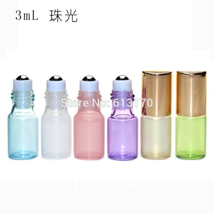 Roller Bottles Cosmetic Packing Roll On Gold Metal 3ml Glass Pearl White, pearl Green, pearl Pink, pearl Yellow, pearl Purple, whit