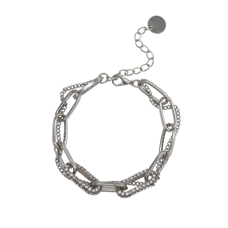 

New Rhinestone Double Layered Bracelets 2021 Trendy Delicate Luxury Jewelry for Women Birthday Geometric Crystal Chain Bracelet