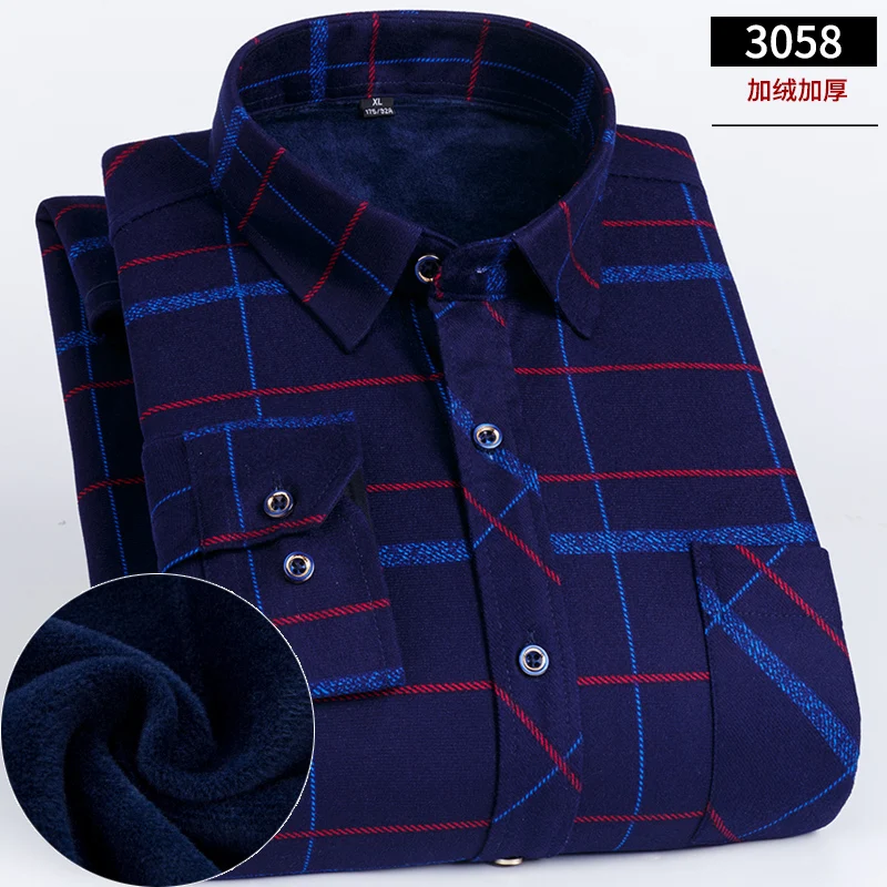 3058 Горячая Распродажа плюс-размер 5XL 6XL 7XL 8XL клетчатая теплая рубашка с принтом Thich мужская с длинным рукавом с пухом высокое качество мягкая удобная - Цвет: 3058